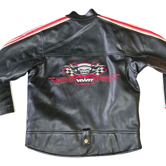 Y2K Mattel Hotwheels Childs Jacket Size 7 Synthetic Leather Black Lined - Picture 3 of 8
